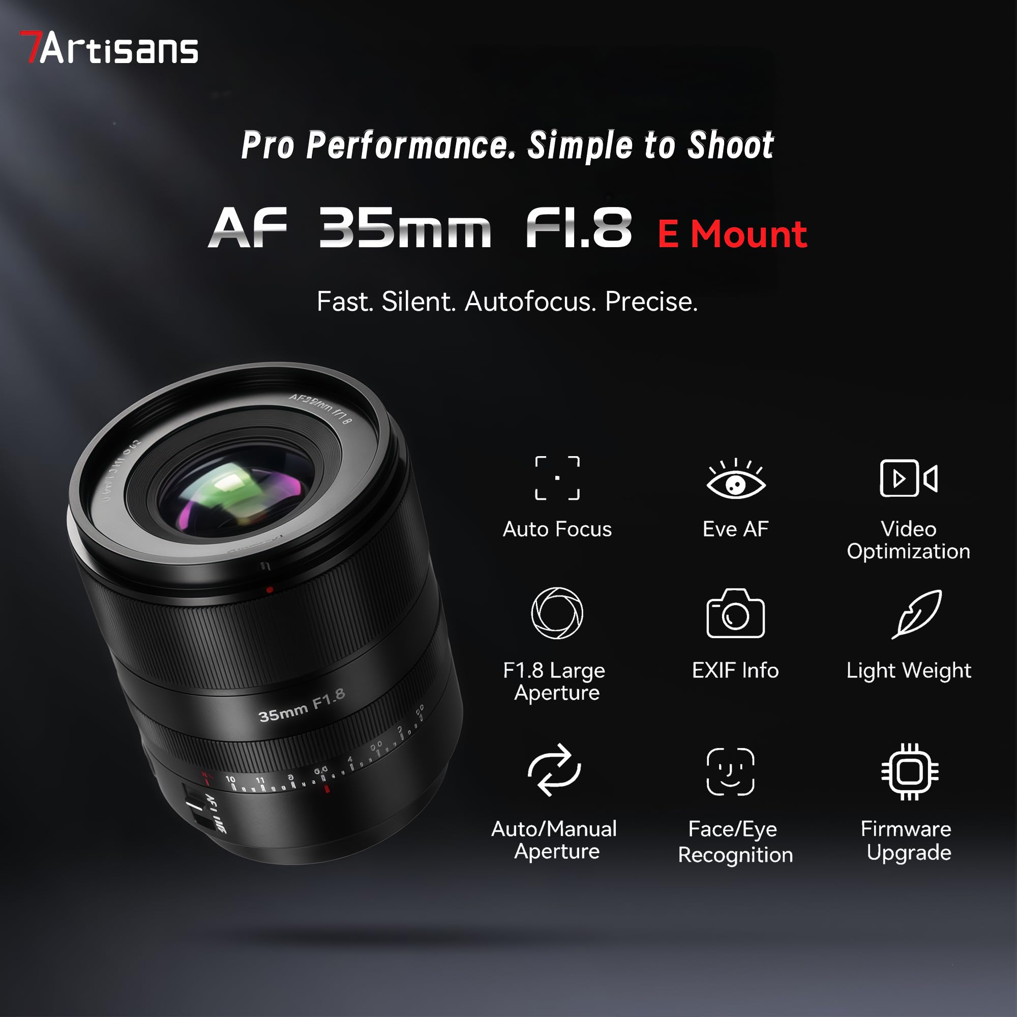 7artisans AF 35mm F1.8 Vollformat-Kameraobjektiv, kompatibel mit Nikon Z-Mount, große Blende, Prime, STM Gesichts-/Augen-Autofokus, für Nikon DSLR-Kameras (schwarz)