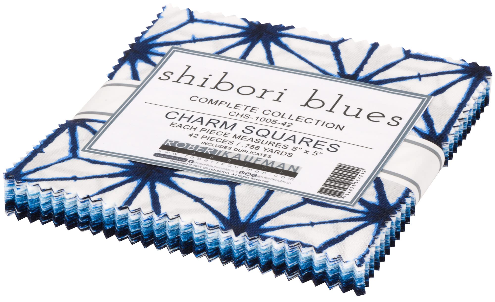 Sevenberry Shibori Blues Charm Square 42 5-inch Squares Charm Pack Robert Kaufman CHS-1005-42