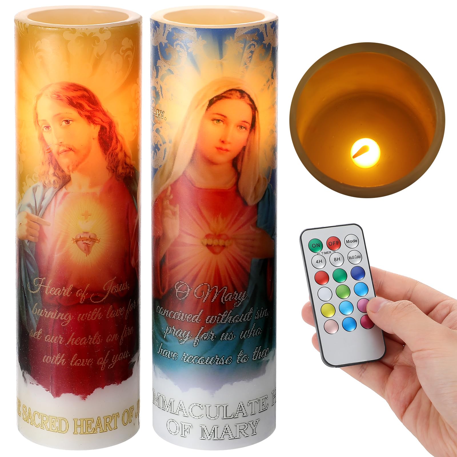 Landhoow Immaculate Heart of Mary and Sacred Heart of Jesus 2 LED Candle