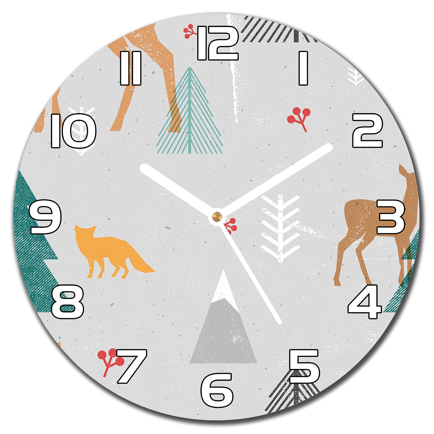 Horloge murale pour cuisine et salon motif cerf en verre de sécurité de 30cm