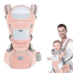 Baby Carrier with Hip Seat, Multi-Functional 9 in 1 Baby Wrap Carrier Newborn to Toddler for All Seasons Ergonomic Baby Sling Carrier Hands Free Baby Backpack Carrier 7-45 lbs (Pink)