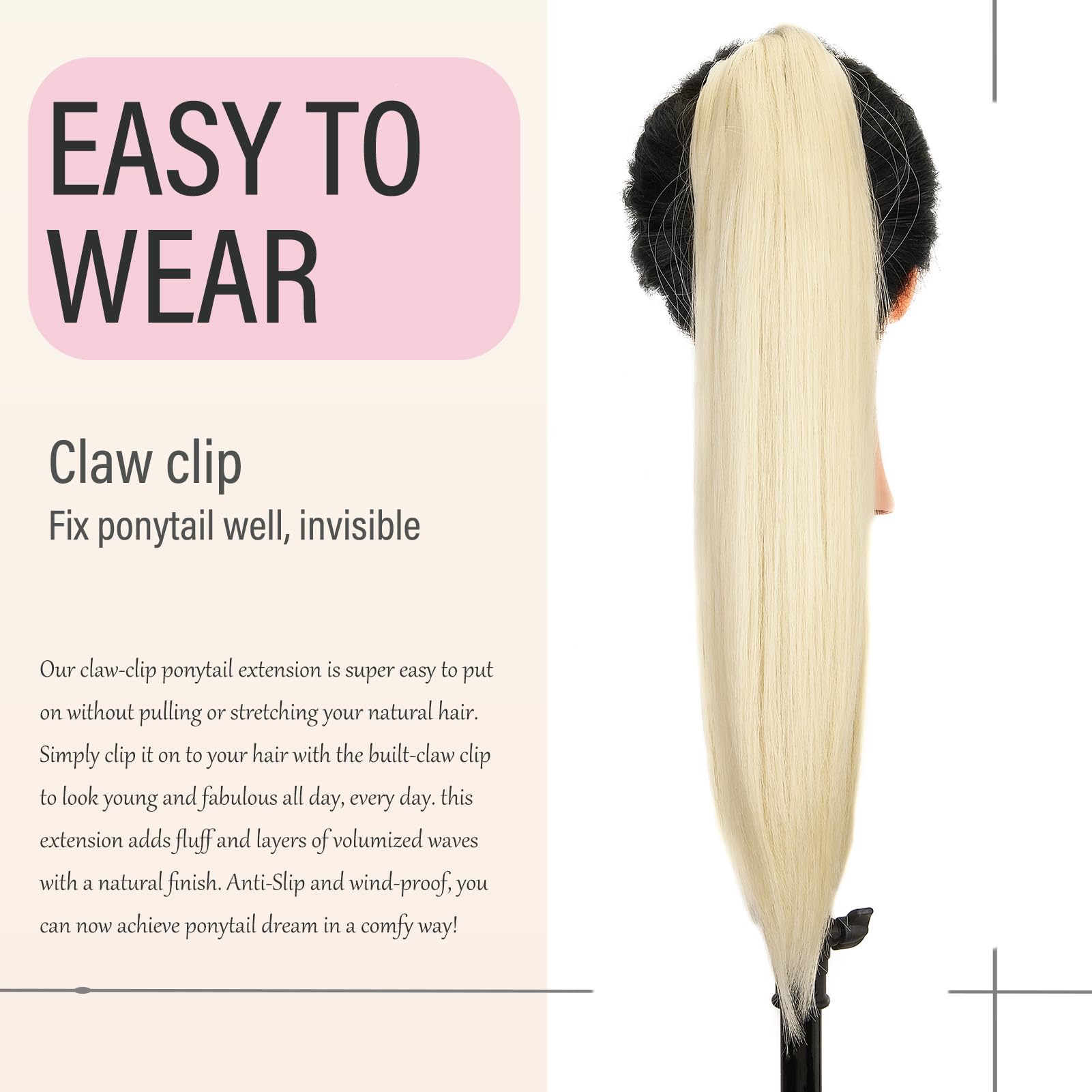 Dcbaboo Ponytail Extension Long Straight 20inch Claw Clip in Ponytail Hair Extensions Synthetic Pony tails Natural Wave One Piece Hairpiece Fake Ponytail for Women Bleach Blonde - Image 4