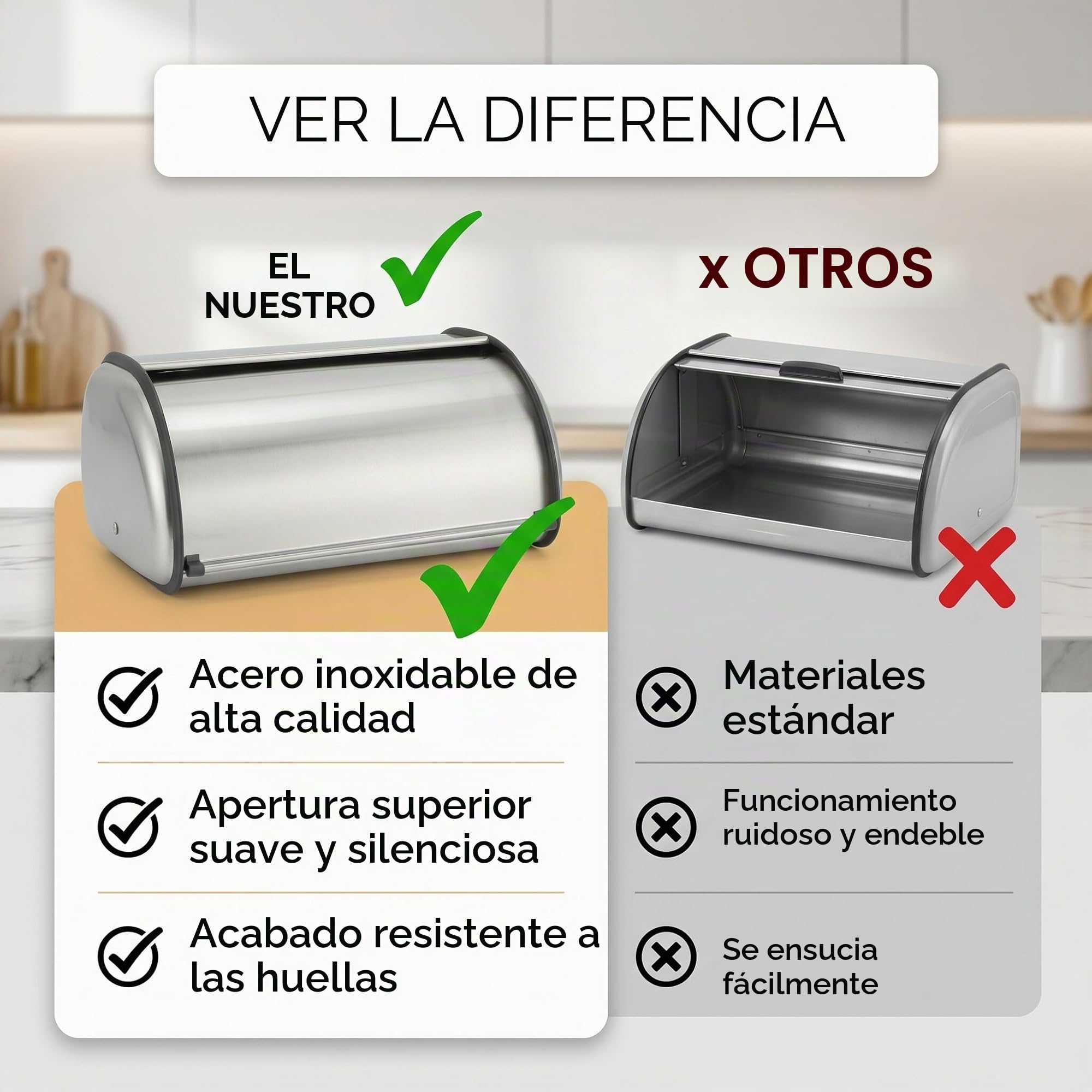 Caja para Pan, Caja para Pan de Acero Inoxidable con Tapa Frontal, Recipiente para Pan, Caja para Pan con Ruedas, Soporte para Caja de Pan, Recipiente para Almacenamiento de Pan