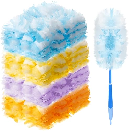Vesici 150 piezas de repuesto de plumero compatibles con Swiffer Dusters, repuesto desechable a granel grueso con 1 mango resistente para limpieza,