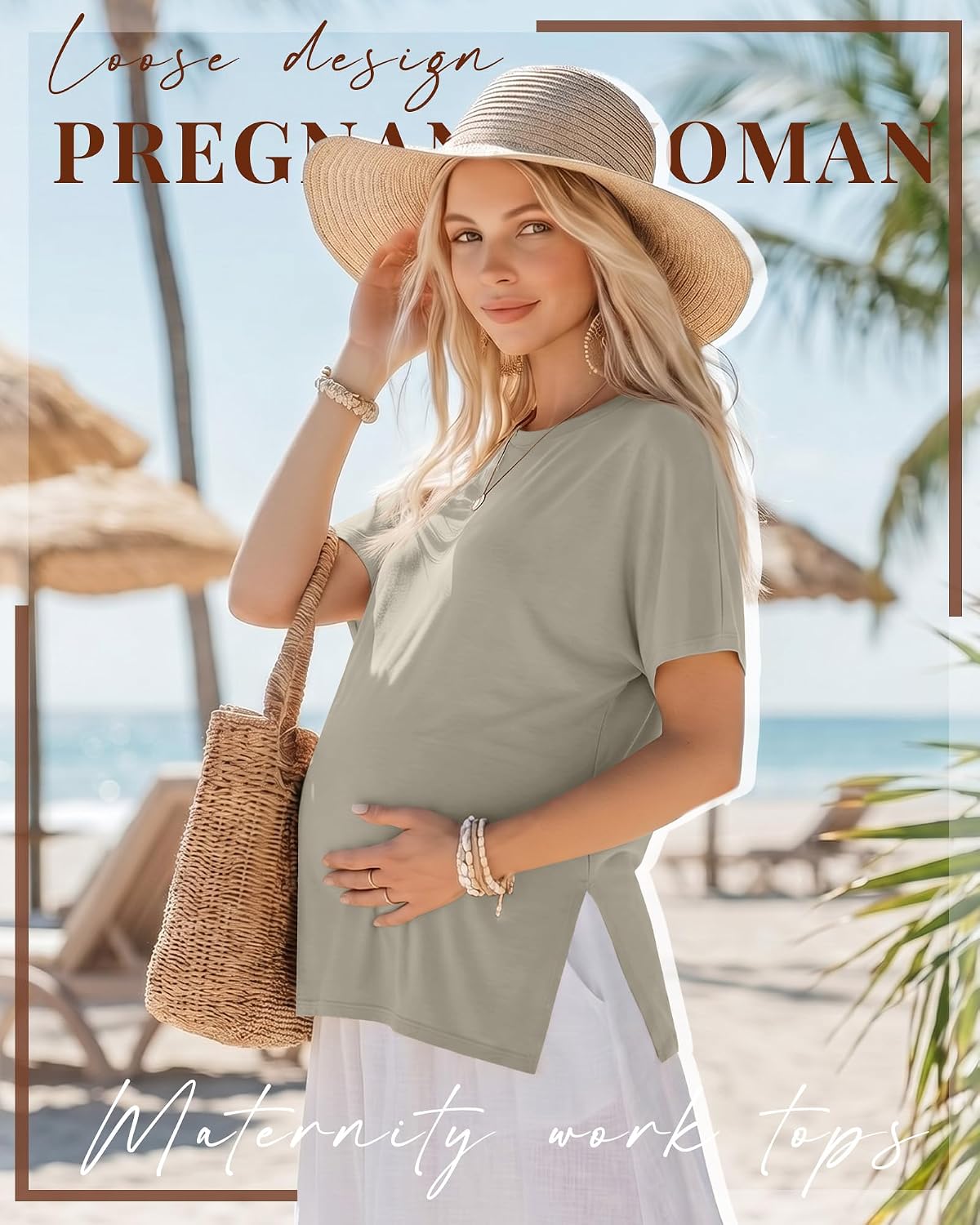 Huukeay 3 Pack Women's Maternity T-Shirts Dolman Short Sleeve Tees Pregnancy Yoga Side Split Tops Pregnant Clothes