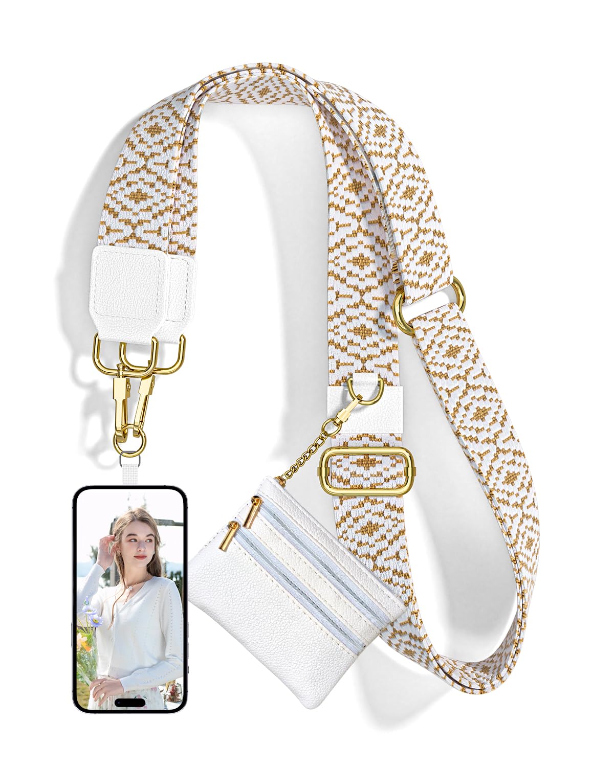 Nipichsha Crossbody Phone Strap with Wallet, Clip and Go Strap for Phone with Wallet, Adjustable Crossbody Cell Belt with Zippered Pouch, Neck