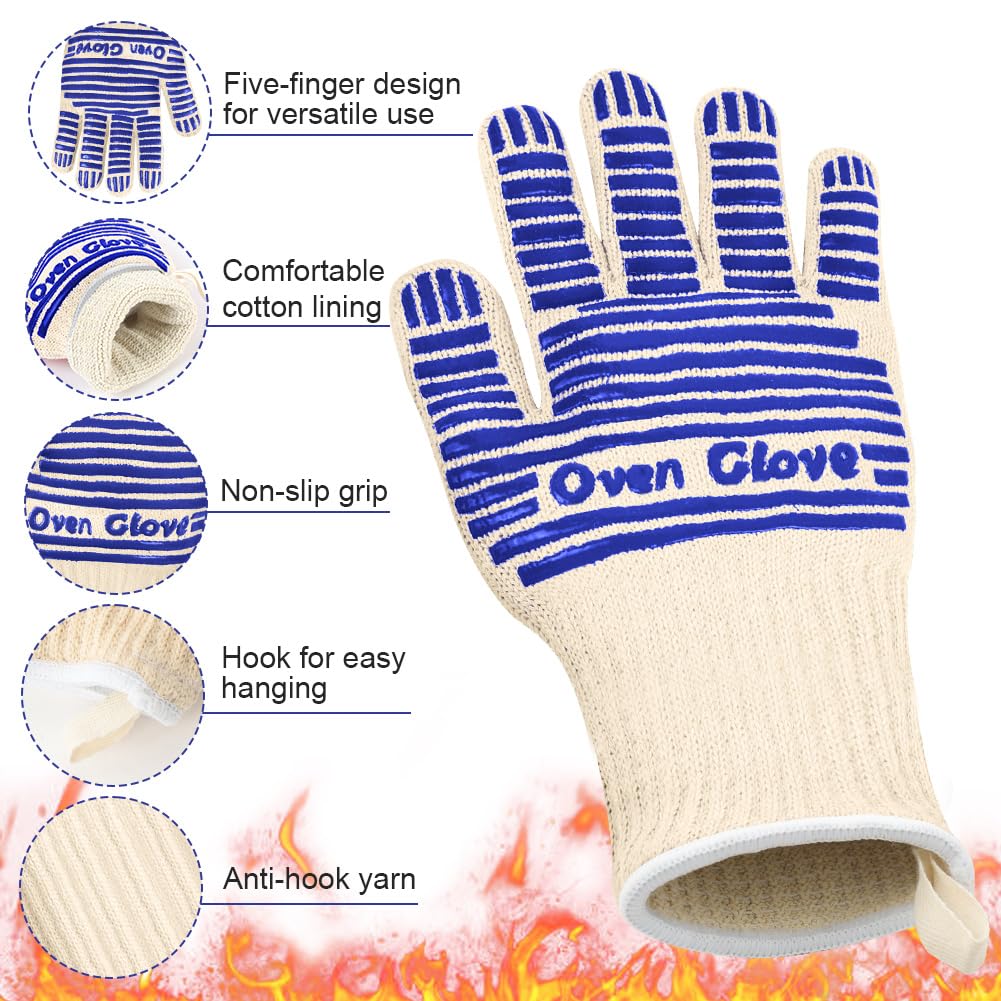 AUAUY Oven Mitts, Silicone Non-slip Knitted Gloves Pair, Heat Resistant up to 662°F / 350°C, for Baking Grilling, Cooking - Image 3
