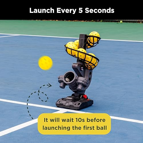 Miniatura 3 de Furlihong Máquina de pickleball 388PBH, 4 ángulos ajustables, incluye 9 bolas de pickleball, alimentada por banco de energíabatería, para