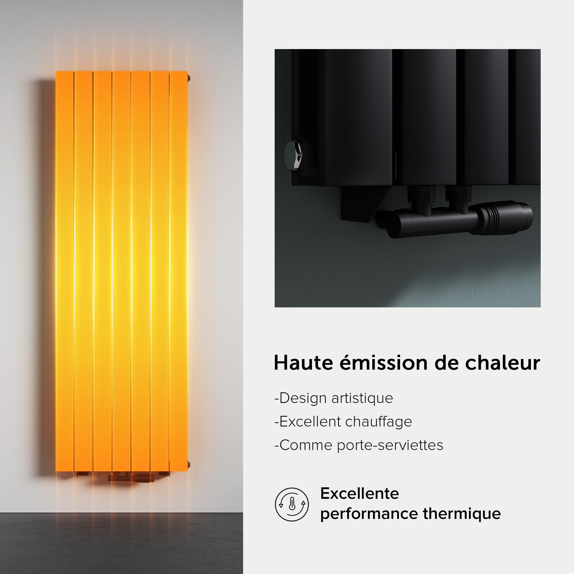 doporro Radiateur pour Chauffage Central Eau Chaude 180x46cm Vertical | Panneau Double Couches, Noir-Gris, Salle de Bain, FV