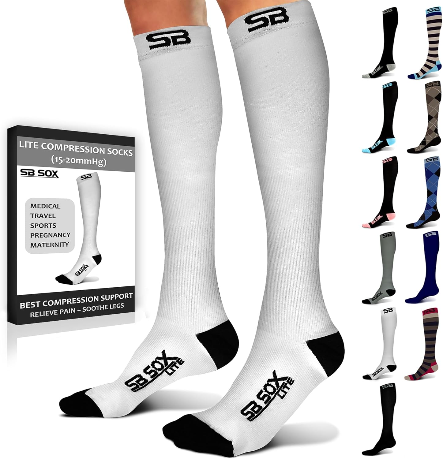 SB SOX Lite Compression Socks for Men & Women (15-20mmHg) – Best Compression Socks for Travel, Sports, and Daily Wear – XXL Sizes too!