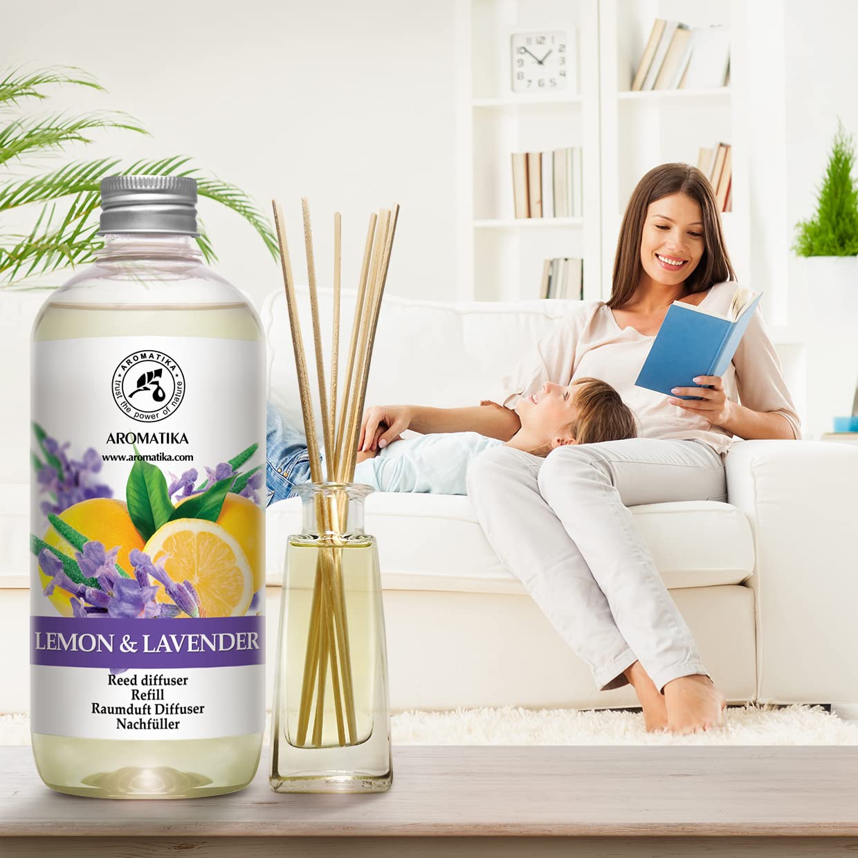 Recharge Diffuseur de Parfum Citron-Lavande 500ml - Diffuseur d'Ambiance avec Huile Essentielle - Aromathérapie - Parfum de Ambiance - Parfum Frais et de Longue Durée - Assainisseur de Air