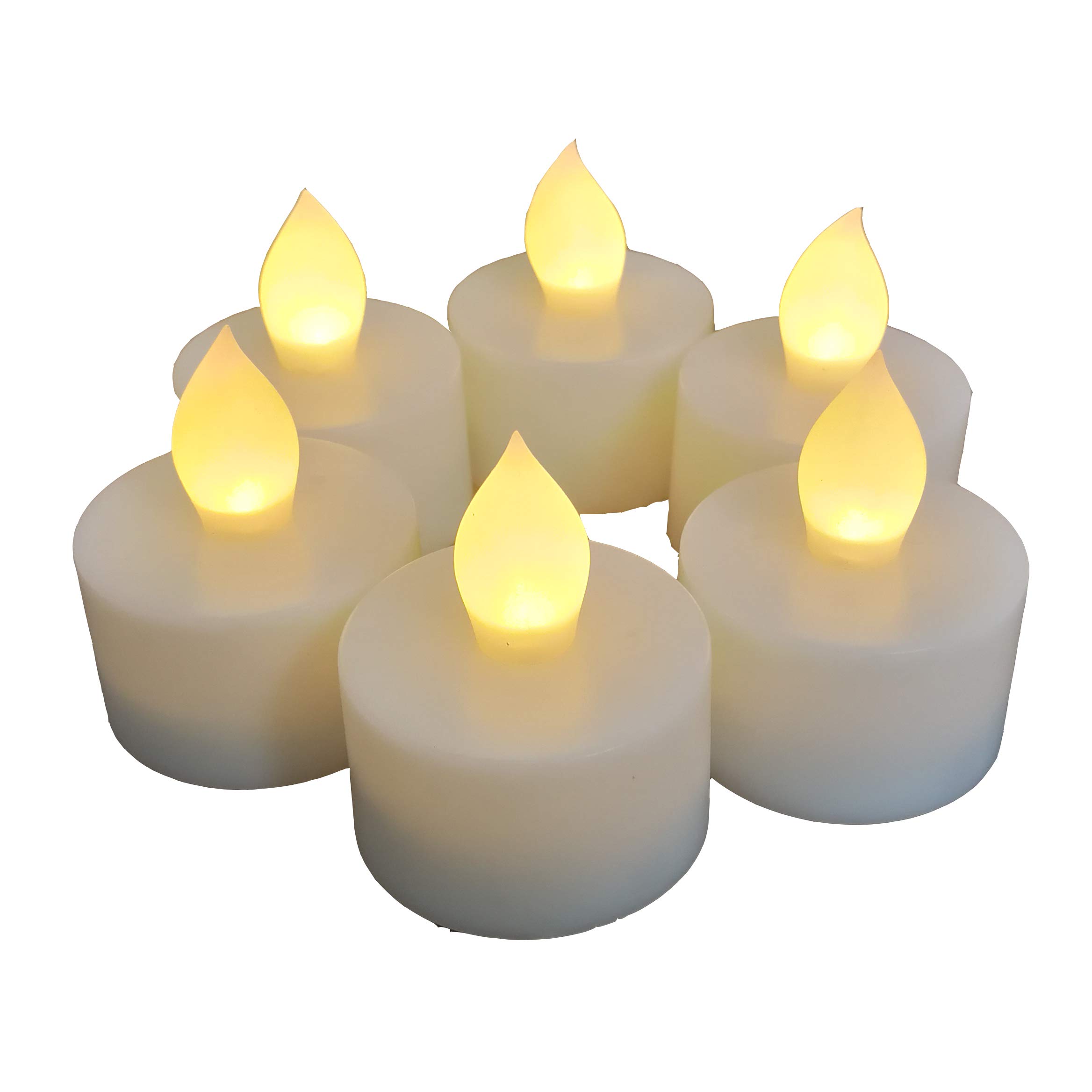 iZAN 6 PCS Flameless LED Battery Operated Tealight Candles with Built-in Timer Flickering Electric Decorative Tea Lights for Home Party Wedding Decorations Christmas Décor 1.5”x1.9” Batteries Included