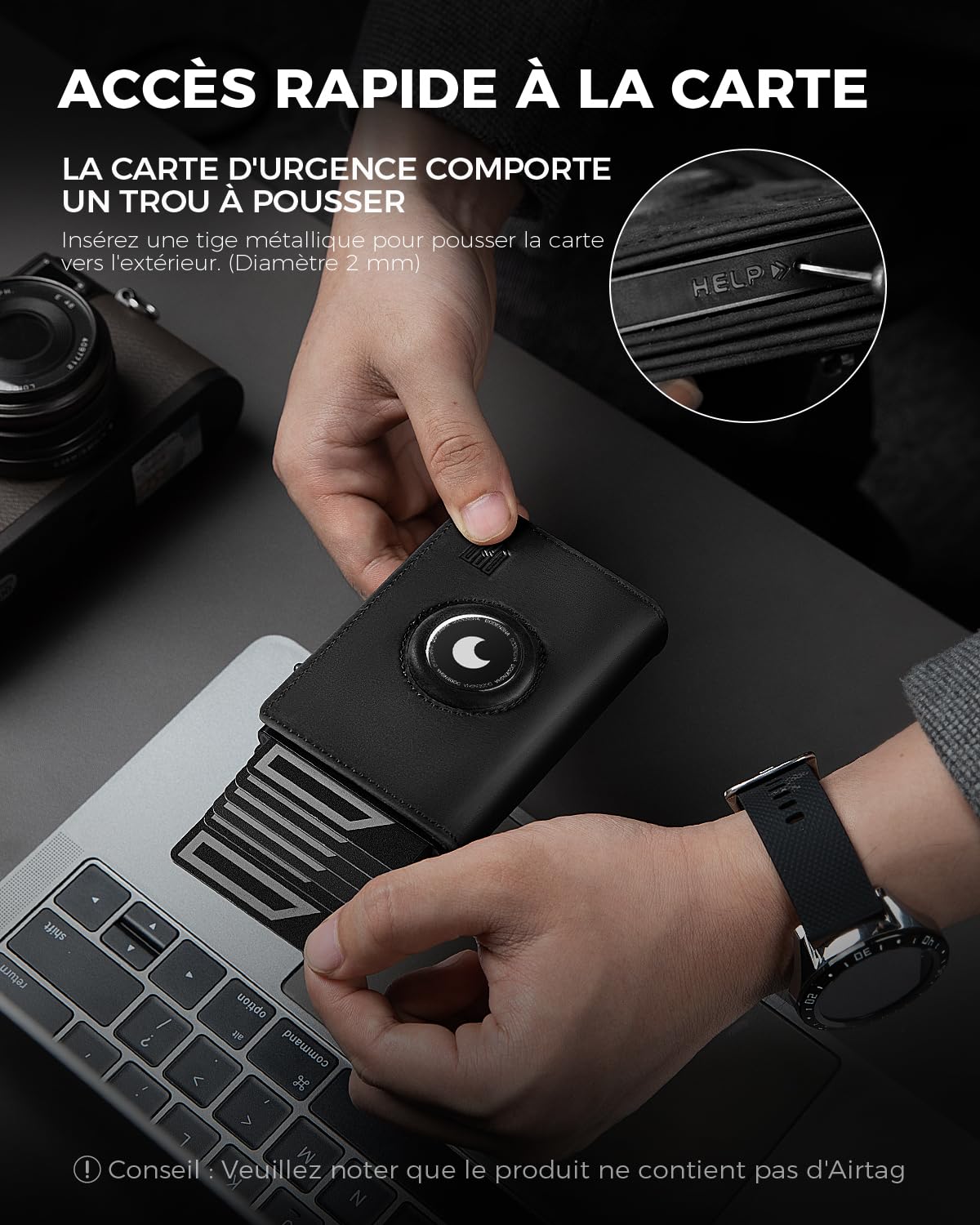 DODENSHA Airtag Portefeuille pour Homme avec Compartiment à Monnaie I MagSnap Étui pour Cartes I Smart Wallet pour 10+ Cartes avec Protection RFID (Noir)