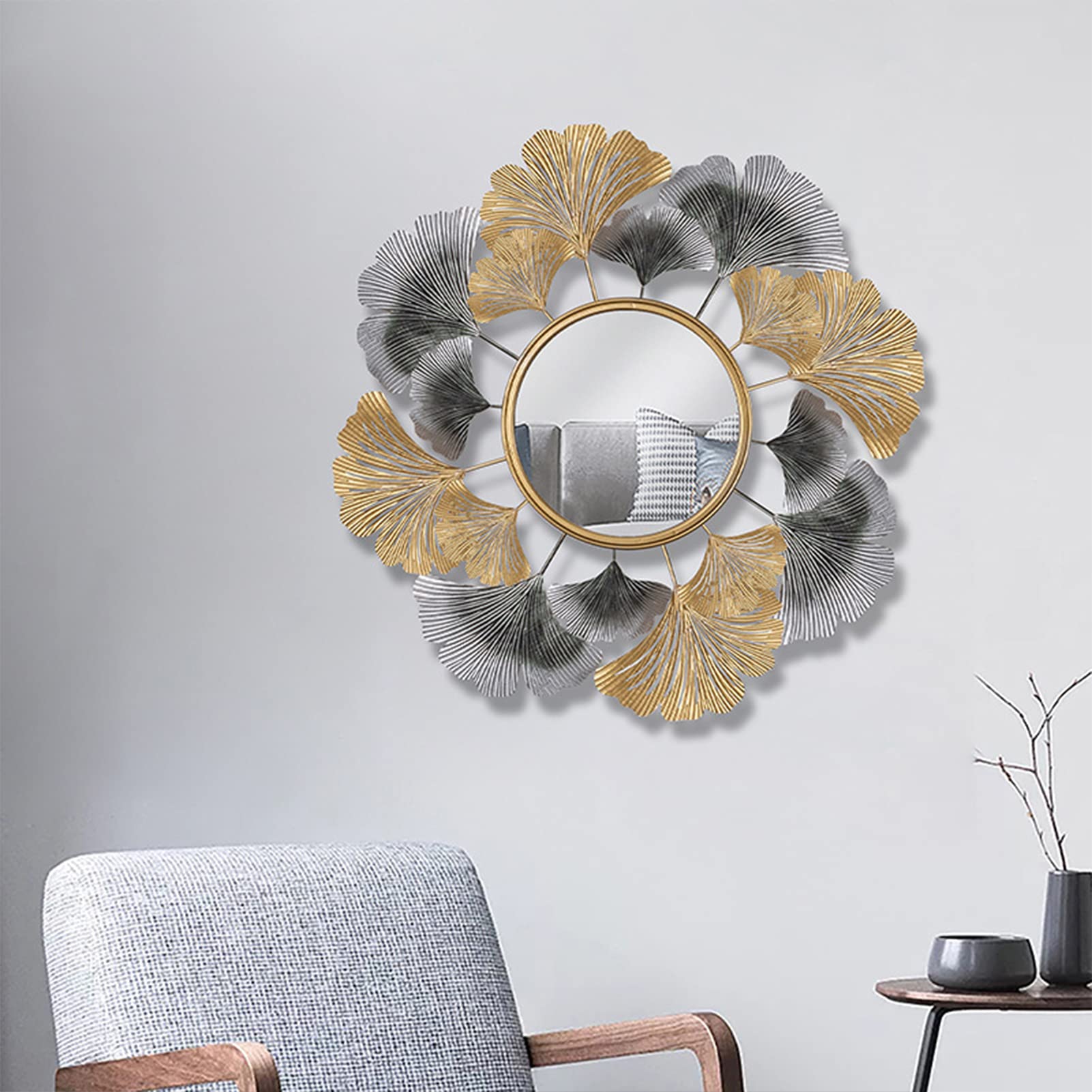 Specchio Decorativo A Foglia Di Ginkgo – Per Soggiorno E Camera Da Letto – Design Moderno In Ferro