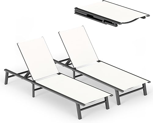 Miniatura 38 de Tumbona de Aluminio al Aire Libre – Silla de Descanso Plegable y de Montaje Libre para Exteriores con 5 Respaldos Ajustables, Silla de Patio