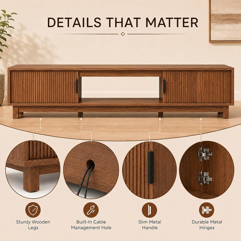 HealSmart 70" Mid Century TV Stand for TVs up to 80", Fluted TV Stands, Entertainment Center with Storage, TV Consoles for 65/75/80 Inch TV, Wood Television Media Cabinet for Living Room image 3