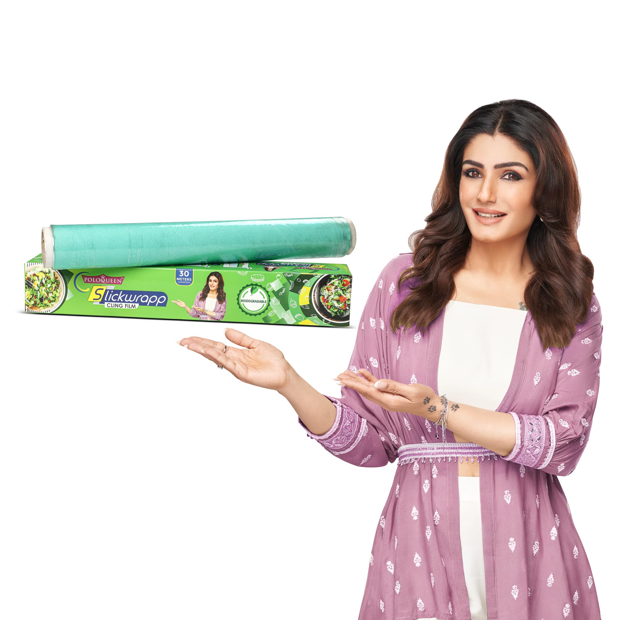 Polo Queen Slickwrapp Food Wrapping Roll Pack of 2 (30m Each) | Microwave-Safe | Eco-Friendly Kitchen Wrap | Freshness Protection for Tiffin, Storage & Meal Prep