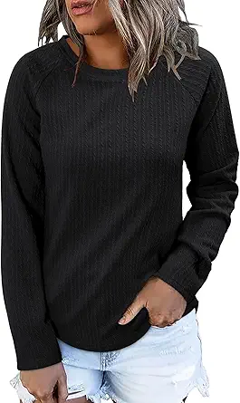 ONLYSHE Womens Shirts Long Sleeve Crewneck Tunic Tops Casual Lightweight Knit Solid Color Sweatshirts Trendy Blouse Basic Tee