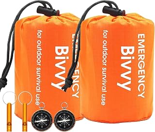 Notfall Biwaksack,Notfall Schlafsack,Notfalldecke Schlafsack Survival Biwaksack,Überleben Schlafsack,Rettungsdecken,Ultraleicht Wasserdicht Kälte&Hitzebeständig Mit Pfeife&Kompass für Outdoor Camping