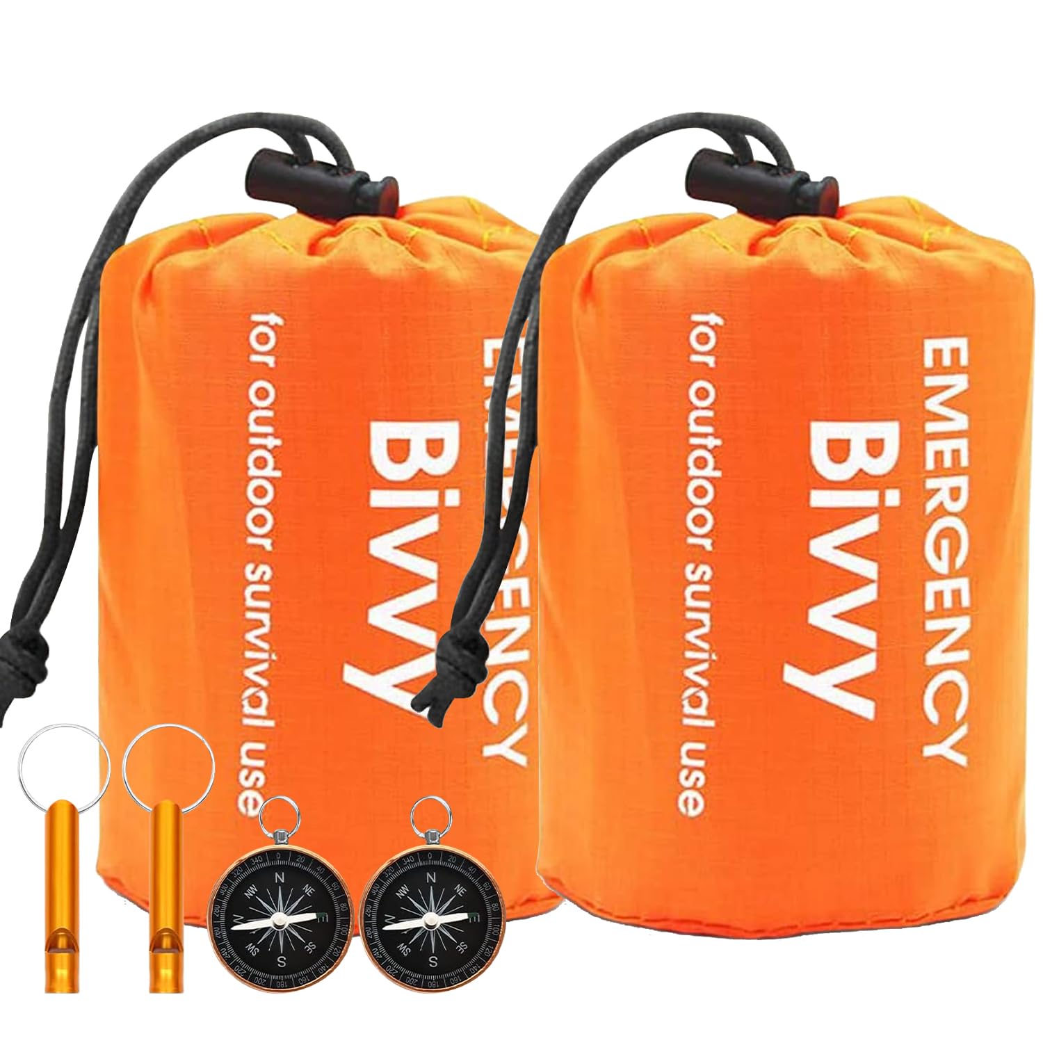 Sacco da bivacco di emergenza, coperta di emergenza, sacco a pelo di sopravvivenza, coperta da salvataggio, ultraleggera, impermeabile, resistente al freddo e al calore, con pipa e bussola per