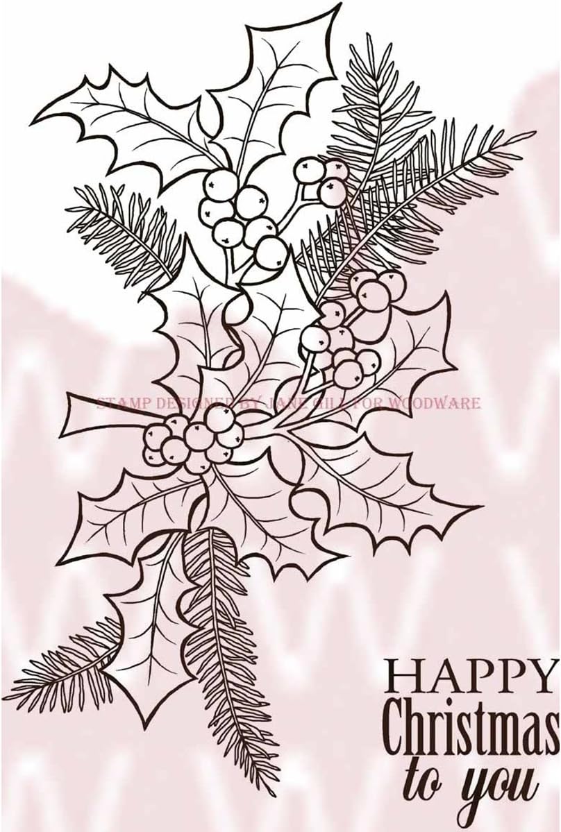 Woodware Jane Gill-Clear Magic Stamp-Yew and Holly, A6