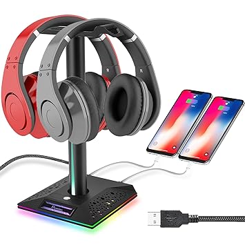 Headphone Stand, Mignor Gaming Headset Holder with 2 USB Ports & Breathing Light for Gamer Desktop Table Game Earphone Accessories Suitable for All Headphones Size