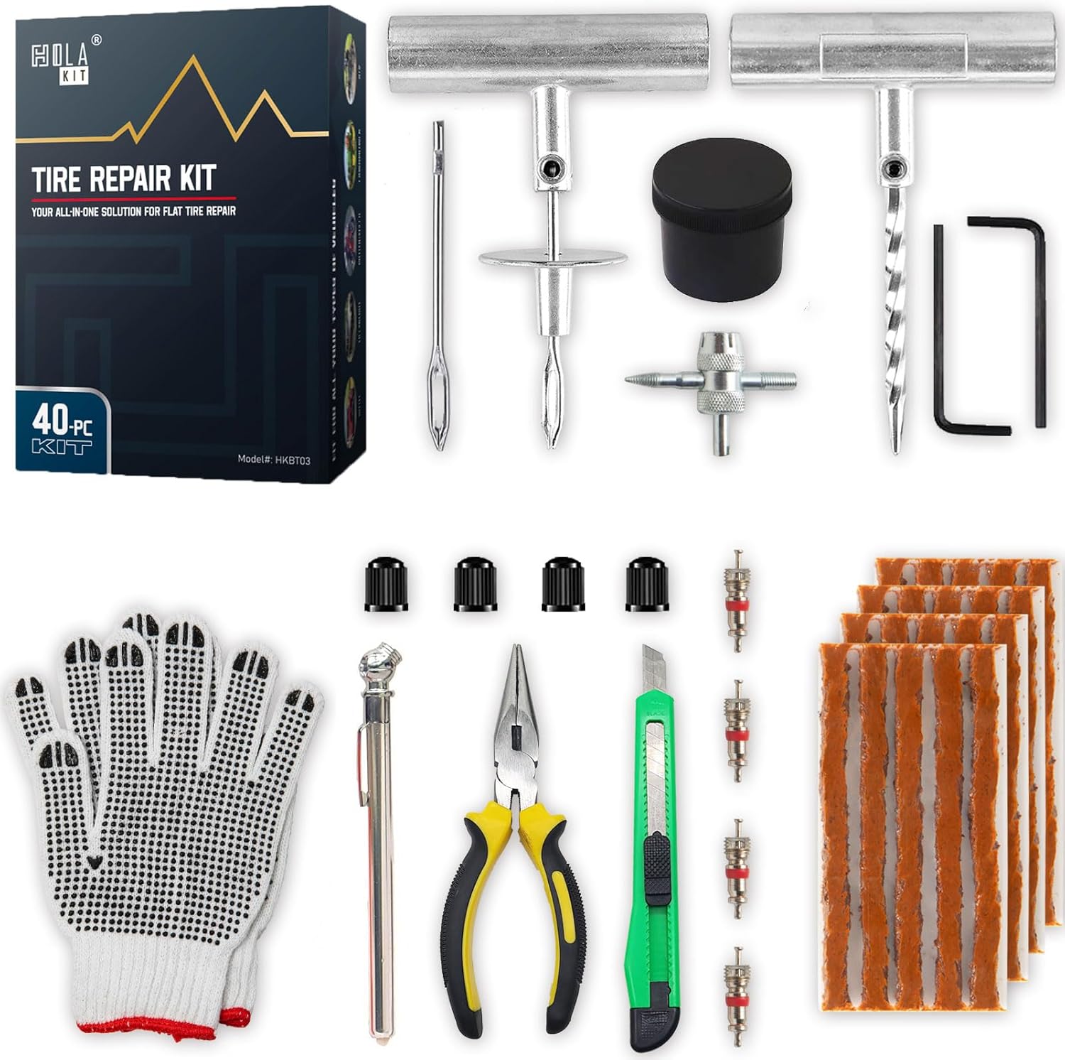 HolaKit 40PCS Tire Repair Kit with Molle Storage Pouch