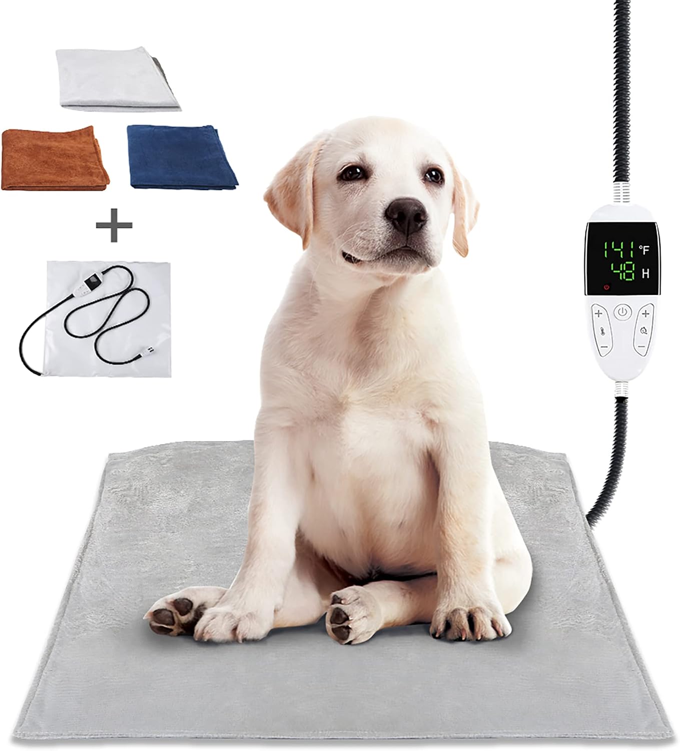 Pet Heating Pad Electric Heated Dog Cat Bed with 2Pcs Replaceable Covers Chew Resistant Cord Waterproof, Mat for Pet House Auto Power…