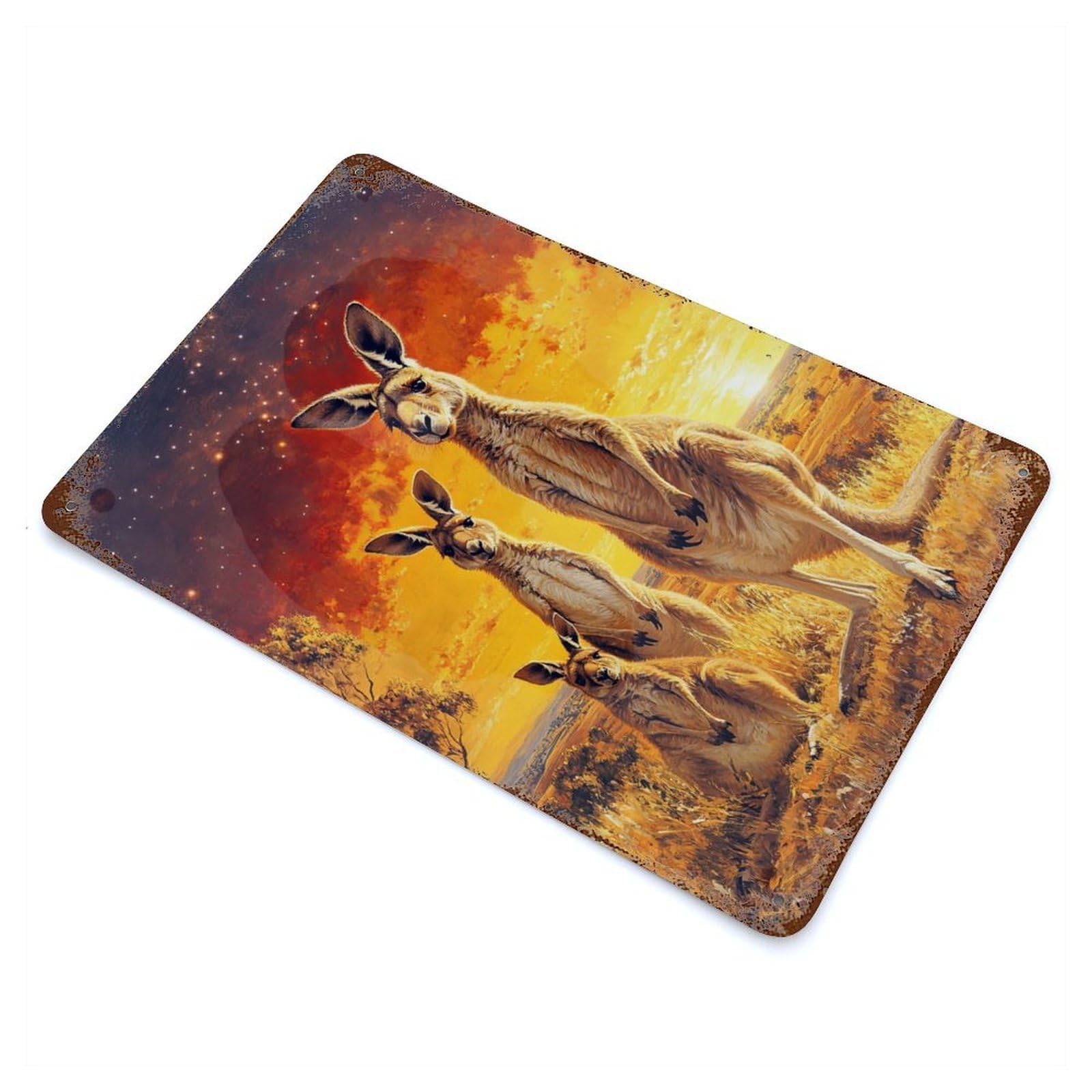 Kangaroo Family Sunset Vintage Rust Metal Sign 11.8"x7.9", for Basement, Hobby Room And Garage Decor, Farmhouse Wall Decor