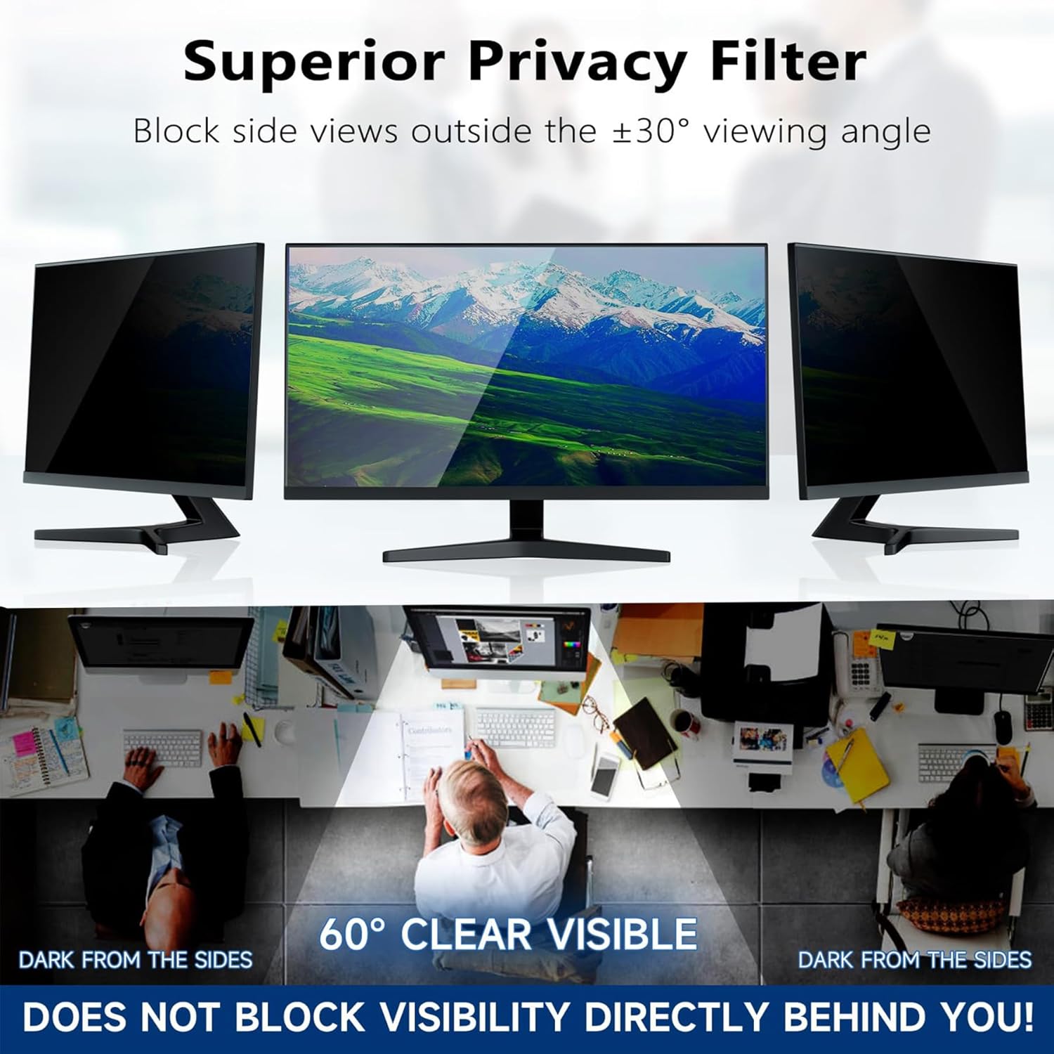24 Inch Magnetic Display Privacy Filter Removable Anti Glare & Blue Light Blocking Screen Protector, Hanging Shield for 16:9 Monitors