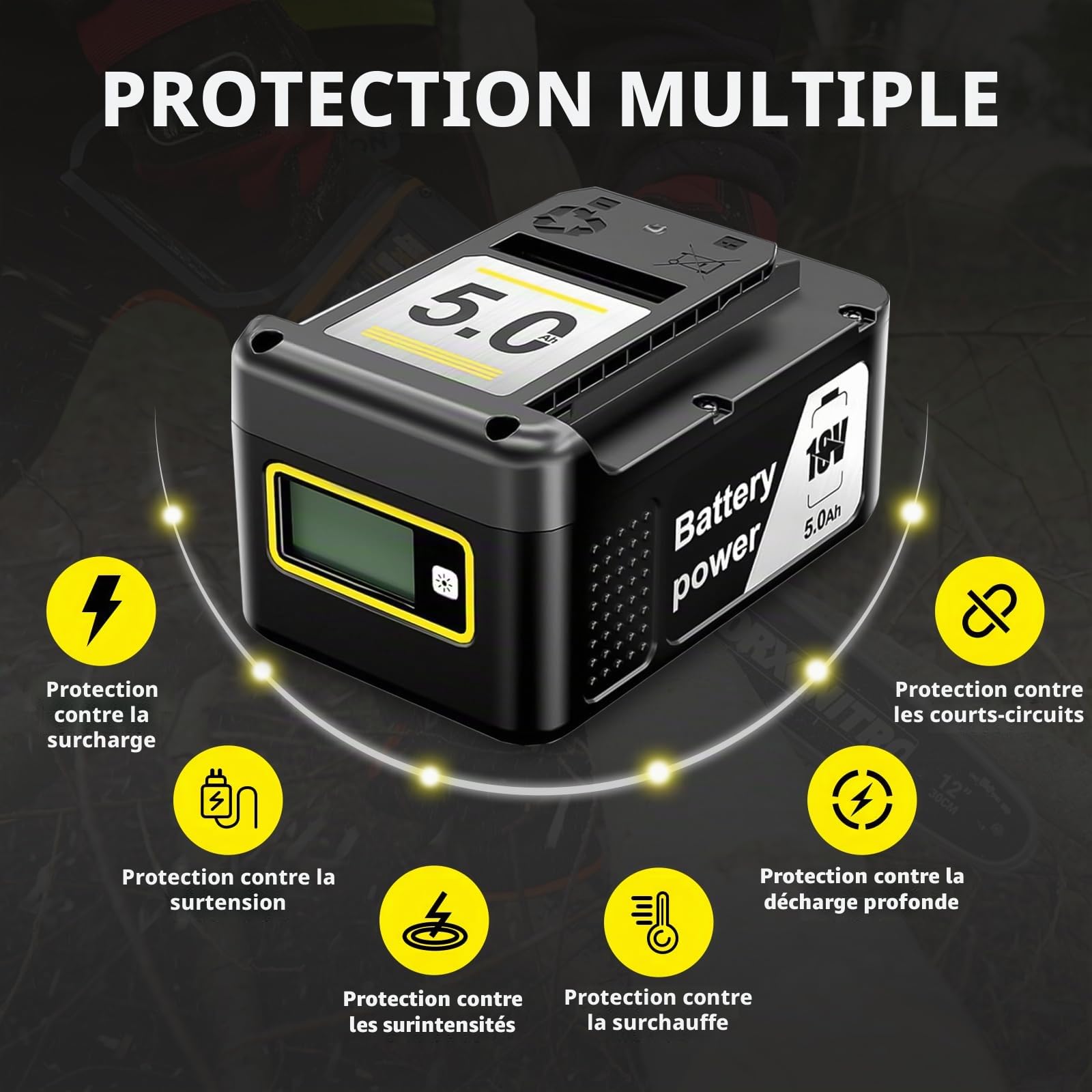 Batterie 18 V 5,0 Ah pour Kärcher, Batterie de Rechange pour Outils Kärcher, indicateur de Batterie en Temps réel, Compatible avec Tous Les Outils électriques 18 V