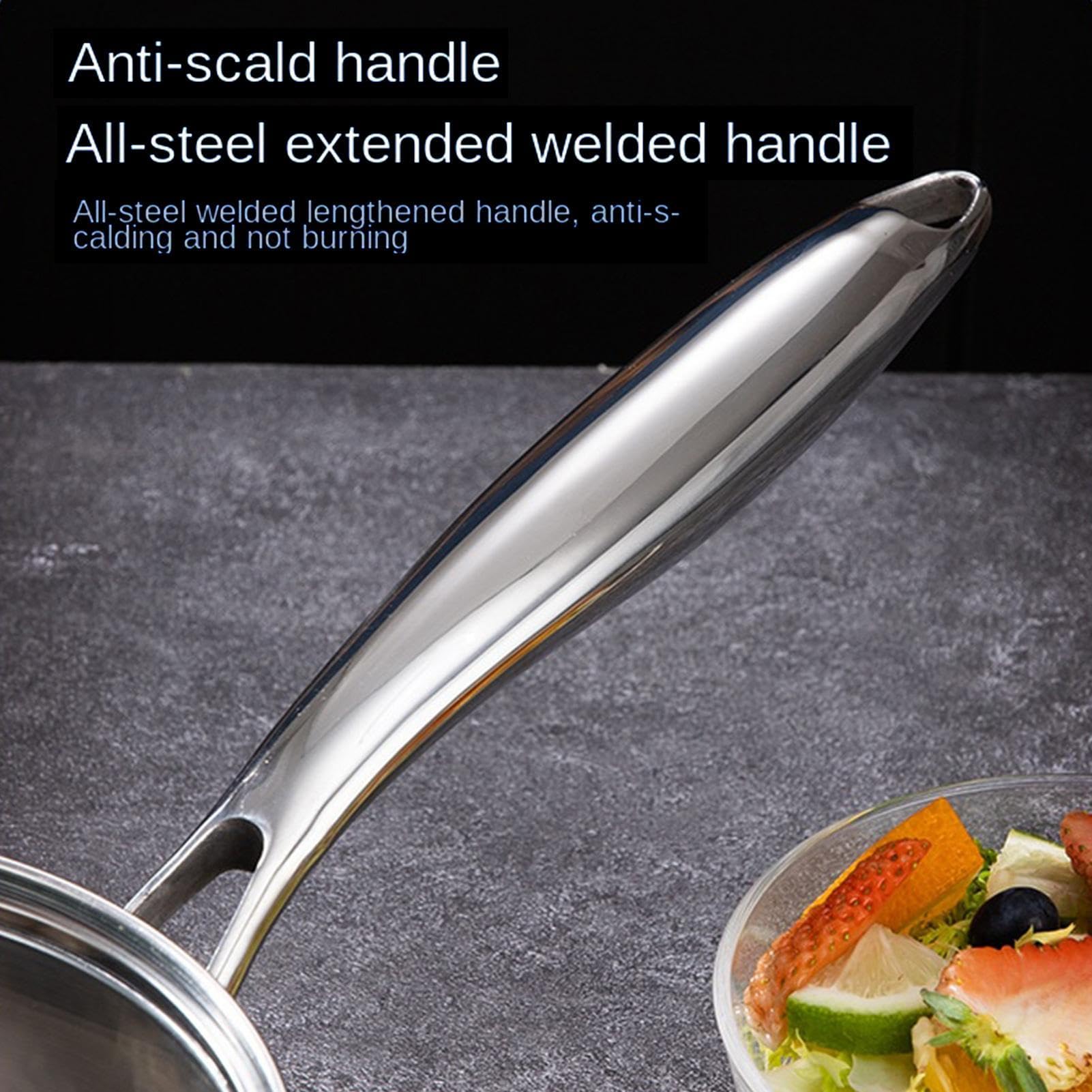 Cazo para Salsas Cacerola de Cocina Fabricada en Acero Inoxidable con Mango | Olla Pequeña Para Cocinar, Tapa Incluida Para Camping Picnic Jardín Patio Exterior Aire Libre