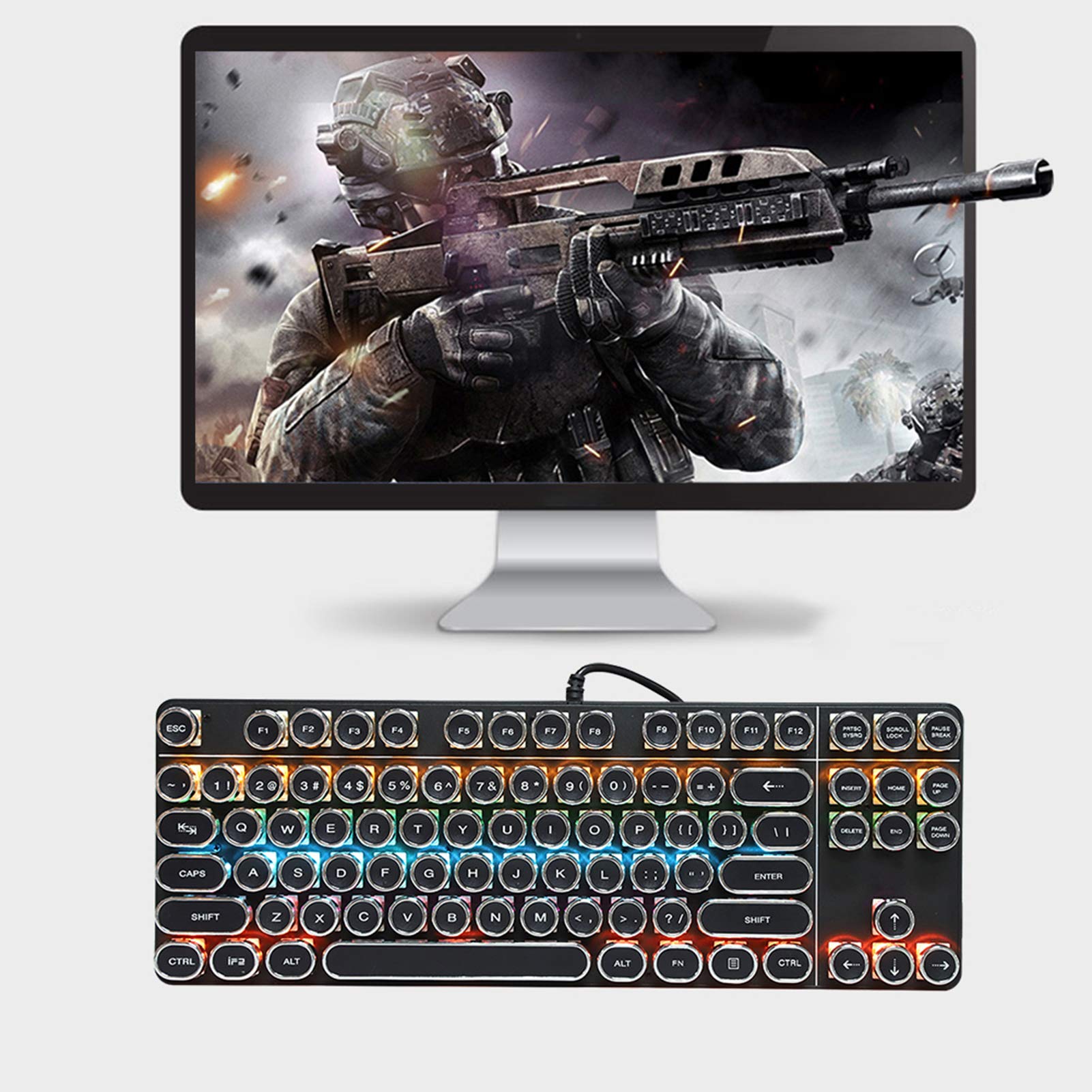 Tastiera meccanica punk 917, tastiera meccanica da gioco con tasti rotondi in stile vintage e telaio in metallo, plug and play per PUBG, Internet café, computer PC