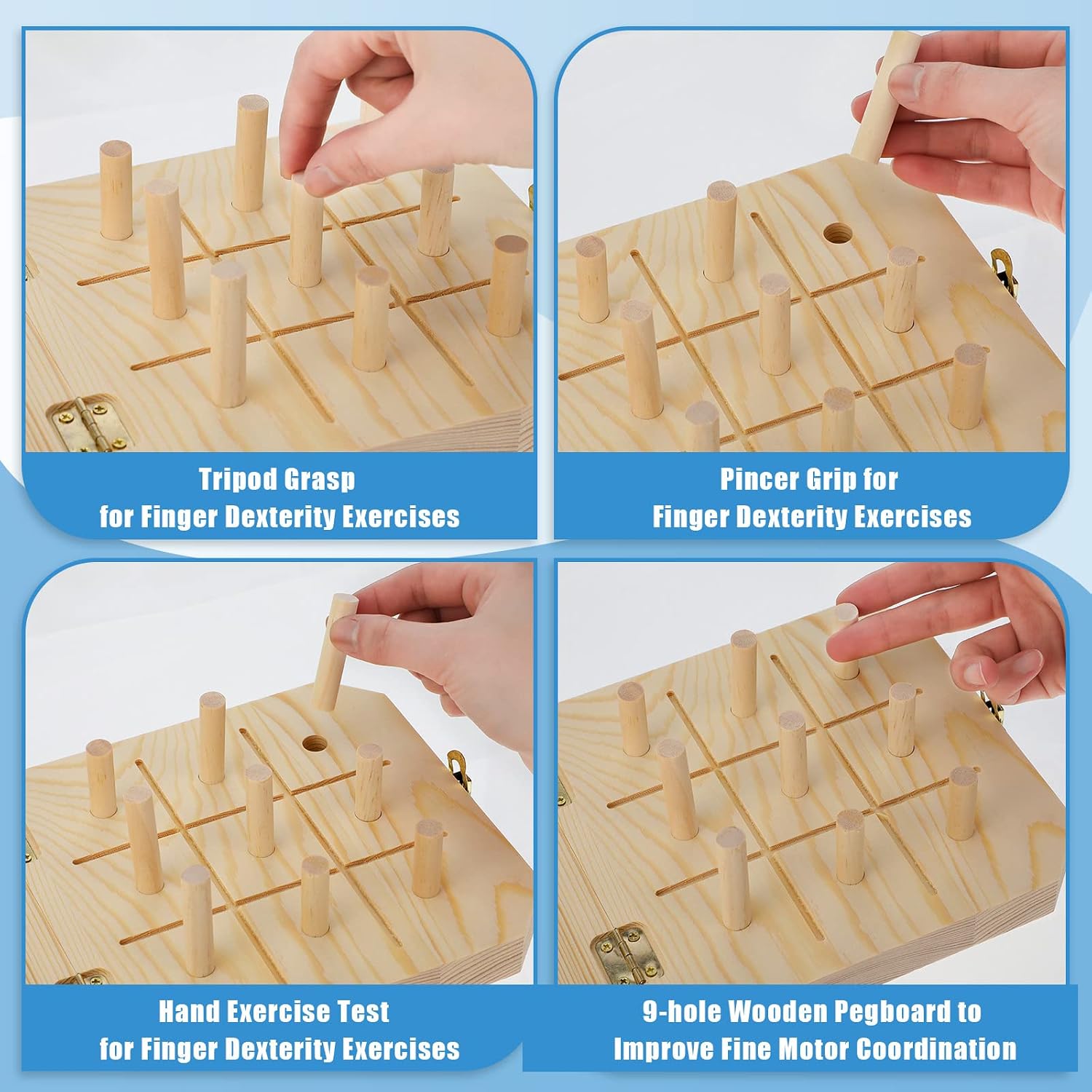 9 Hole Wooden Pegboard for Occupational Therapy Nine Hole Peg Test to Improve Fine Motor Coordination, Finger Dexterity, Concentration and Increase Reactionary Speed