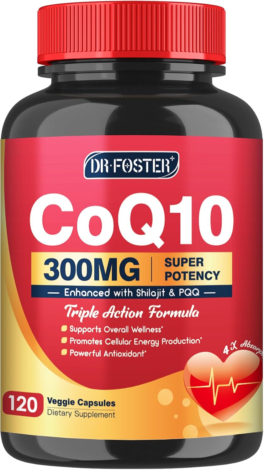 DRFOSTER CoQ10 300mg Supplements with PQQ & Shilajit, 120 Veggie Capsules