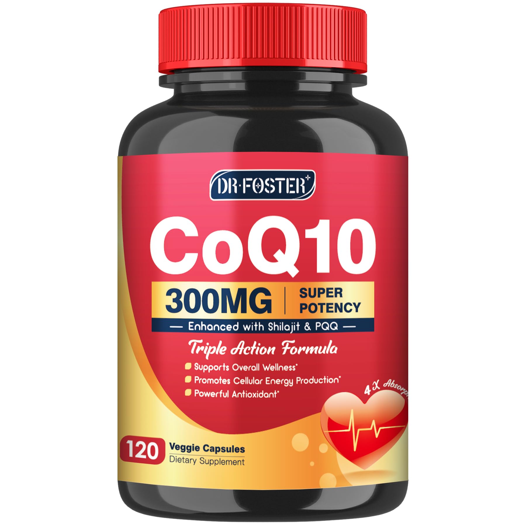 DRFOSTER CoQ10 300mg Supplements with PQQ & Shilajit, 120 Veggie Capsules