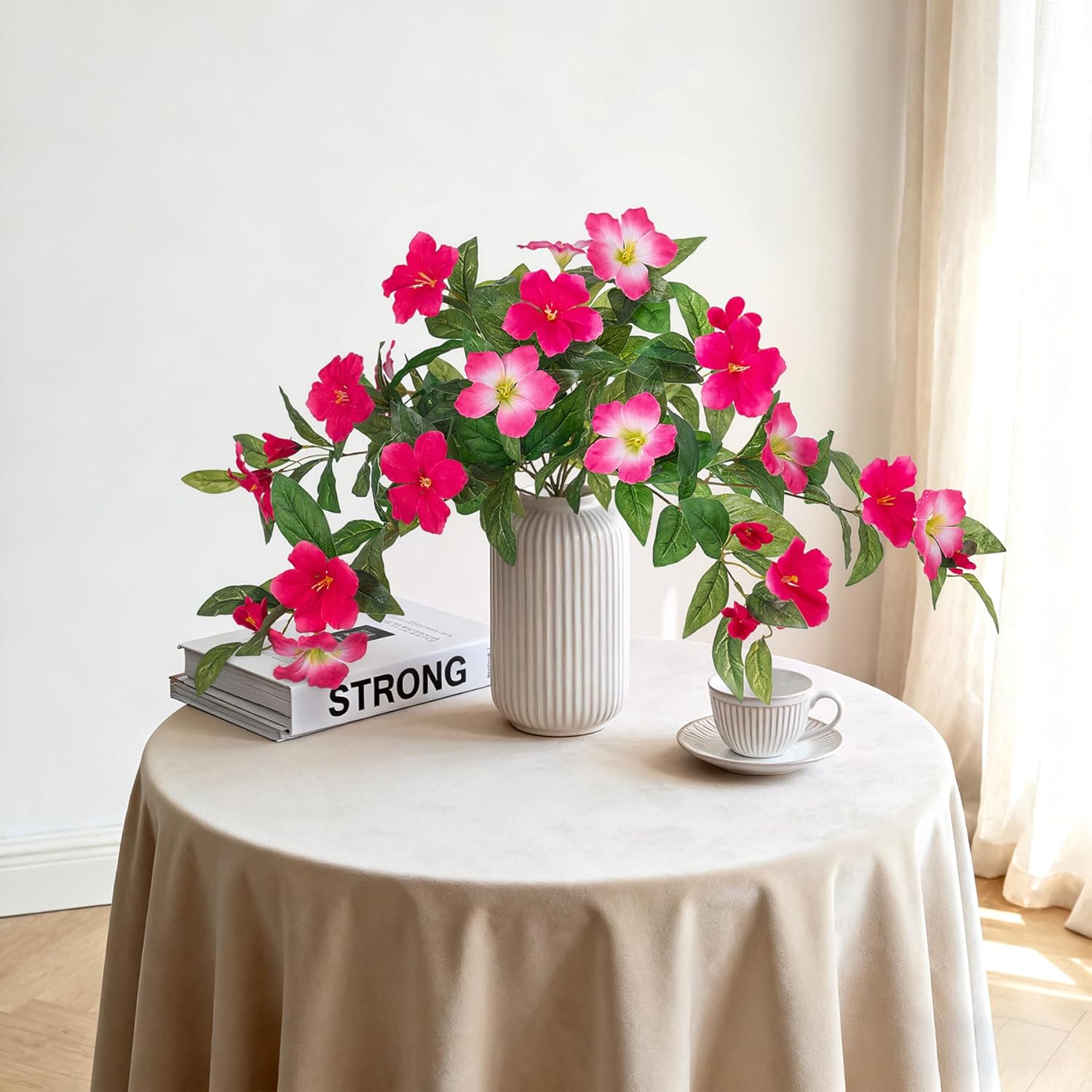 Artificial Hanging Faux Flowers for Outdoors Planters 2PCS Fake Flowers Silk Hibiscus Flowers for Outside Outdoor Faux Hanging Plants UV Resistant Spring Home Front Porch Decoration - Image 6