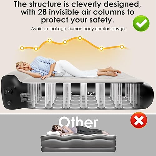 Miniatura 3 de Colchón de aire Queen de 16 pulgadas con bomba integrada, colchón inflable portátil completo con bolsa de transporte, colchón inflable cómodo
