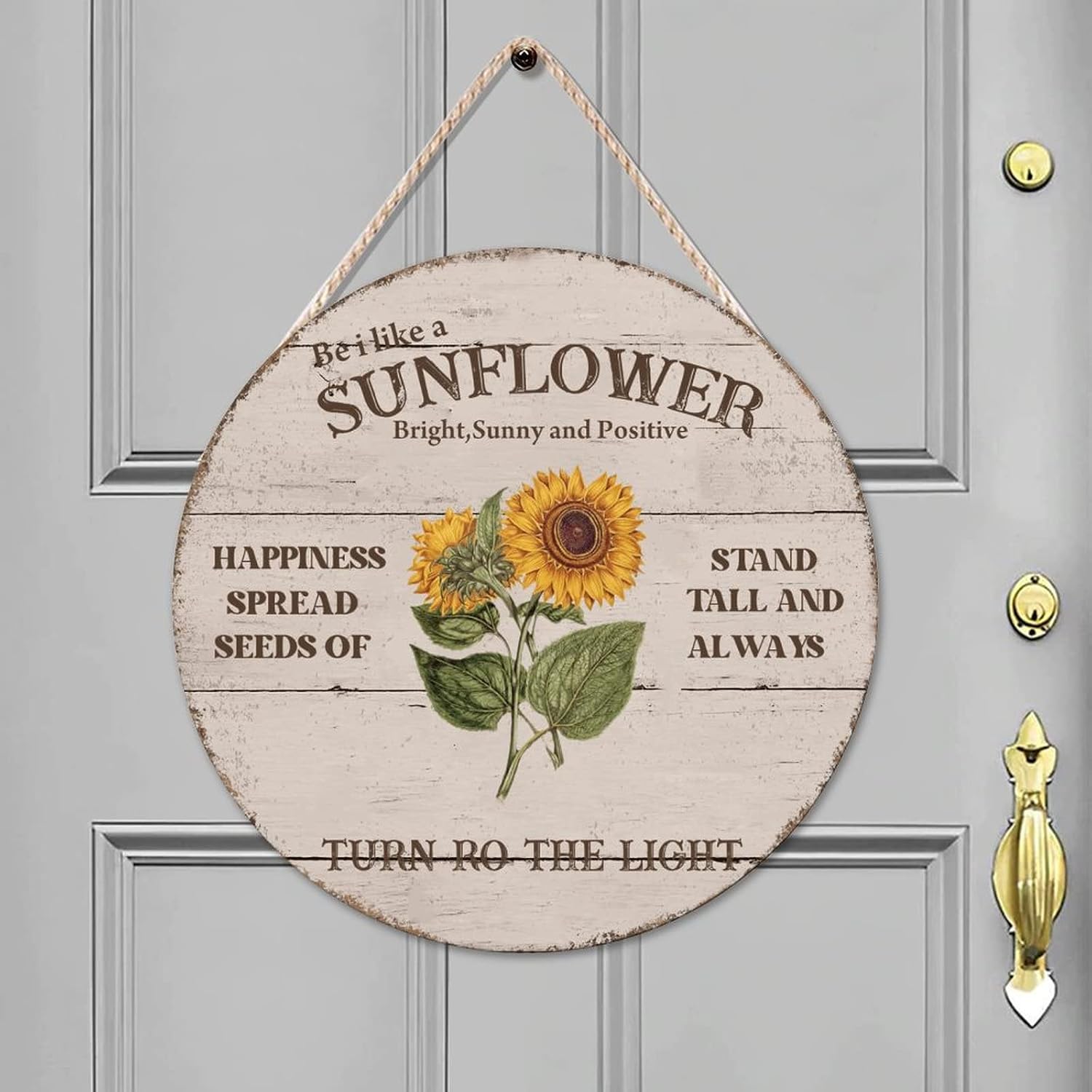 Sunflower Wood Door Sign, Floral Front Door Sign, 16x16in Bright Wall Hanging Sign Plaque for Outdoor Front Porch Farmhouse Front Door Decor Housewarming Gifts