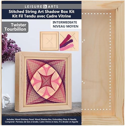 LEISURE ARTS Kit de arte de cuerda cosida de madera con torcedor de caja de sombra, kits de costura de madera para bordado de manualidades, perfecto