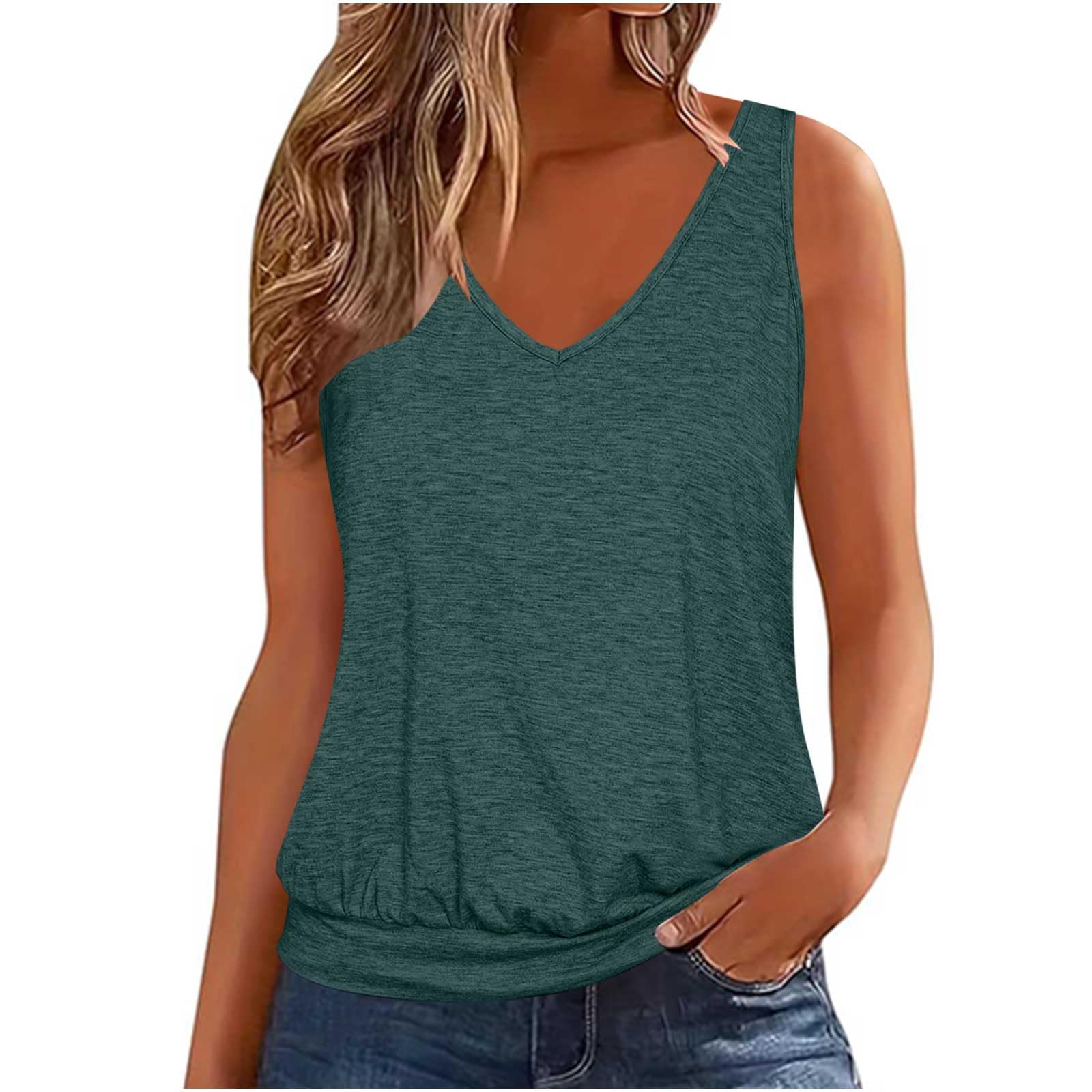 Generic Womens Tank Tops with Banded Bottom Loose V Neck Sleeveless Summer Tees Shirt 2024 Trendy Workout Everyday