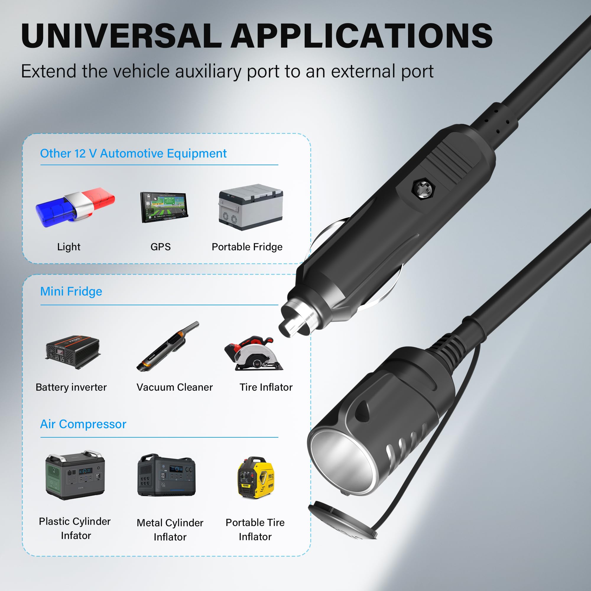 Amazon.com: 12V/24V Car Cigarette Lighter Extension Cord 12 FT,16AWG Heavy  Duty Extension Wire with 15A Spare Fuse,Auto DC Power Plug Connector for Car  Inverter/Air Pump/car Refrigerator,Male to Female Socket : Electronics