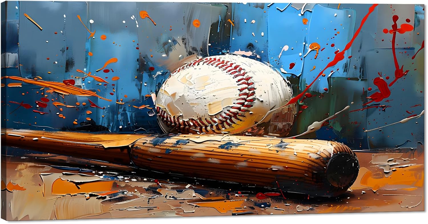 Graffiti Baseball Wall Art - Sport Canvas Prints Colorful Baseball Picture Gym Wall Decor Modern Artwork Framed Poster for Living Room Bedroom Bathroom Home Office, Ready to Hang 32''H x 16''W