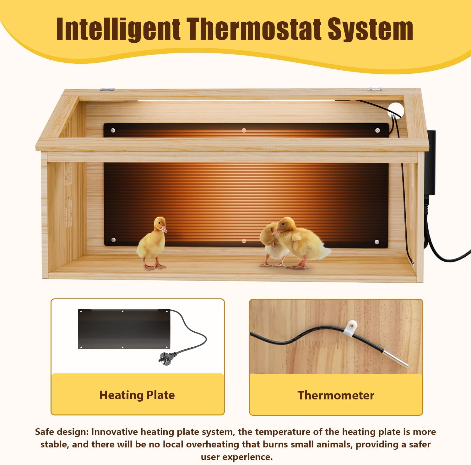 Brooder Box for Chicks Wooden, Chicken Brooder House with Thermostat & Heating Plate,All-in-One Chicken Brooder House w/Poultry Waterer, Adjustable Temp,Holds 30 Chicks Ducks Quails, 31.5"×15.7"×15.7"