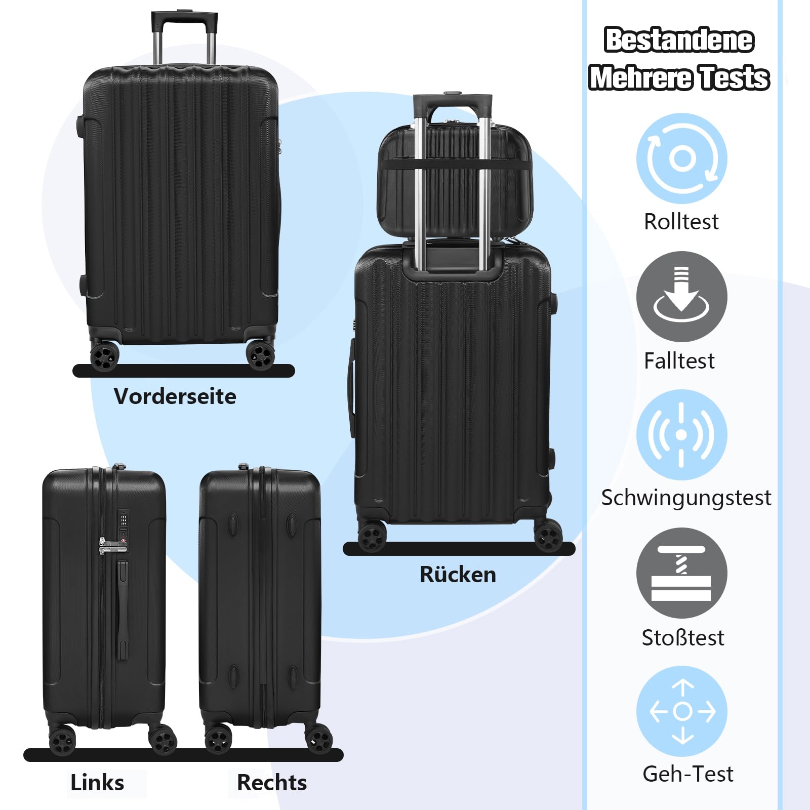 Zwillingsrollen 4 Teilig Hartschalen Kofferset mit Rollen & TSA-Schloss, Leicht Koffer & Trolleys Handgepäck Einfach und Modern Reisekoffer Beinhaltet XL Mittel Klein (Schwarz)