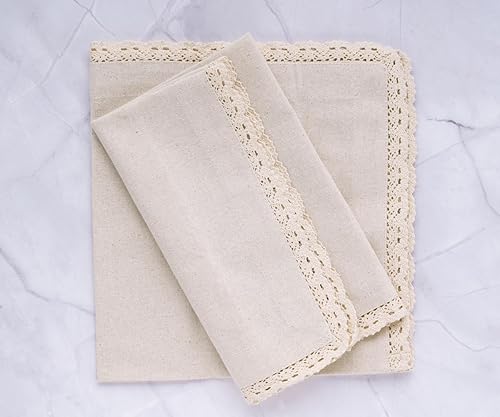 Miniatura 5 de Servilletas de tela con ribete de encaje, juego de 6, servilletas de cena beige, servilletas de algodón de 20 x 20 pulgadas, servilletas de tela de