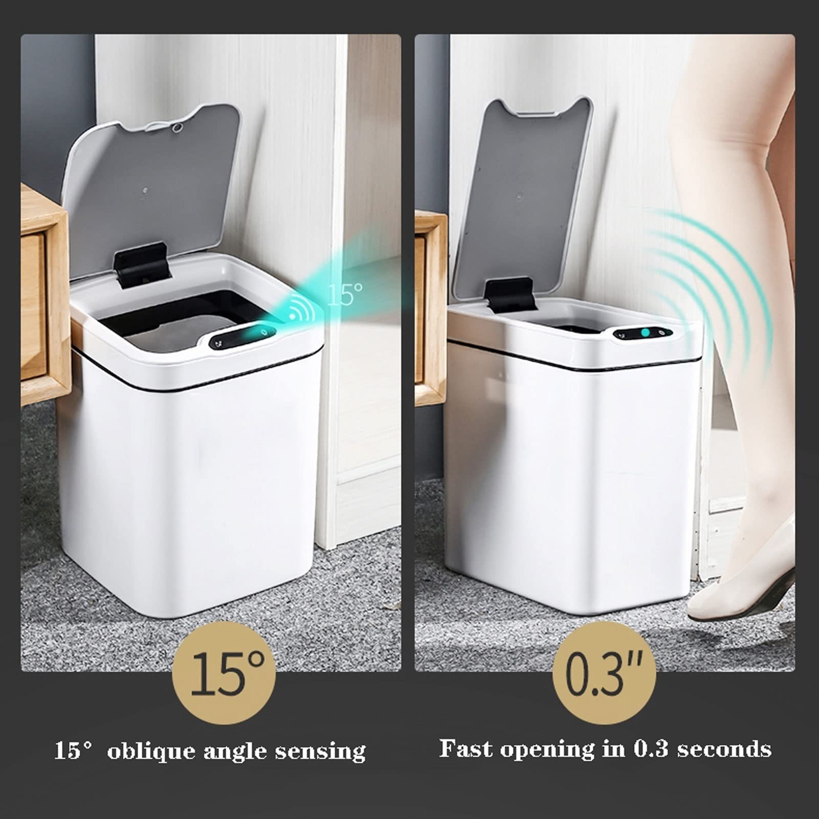 Papelera de baño Sensor Inteligente de 15 l con Tapa, Gran Capacidad, Dormitorio, Sala Estar, Cubo Basura, Cocina, baño, Papelera Grande, Oficina, Estudio