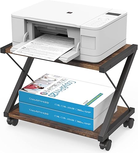 MaxGear Soporte de impresora para debajo del escritorio, carrito rodante para impresora de 2 niveles con 4 ruedas, mesa de impresora de escritorio