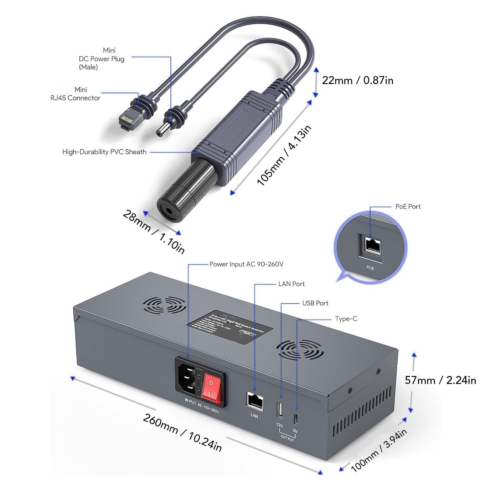 Generic Zestaw Gigabitowego Iniektora PoE 150 W Zapewniający szybką wydajność Sieci Rozdzielacz GigE PoE do Anten Mini Antenowych (wtyczka UE)
