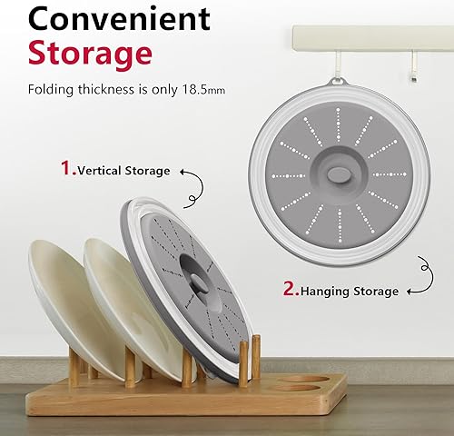 Miniatura 4 de WVM Microwave Splatter Cover Vented for Food with Hook Hole, Splatter Guard & Colander Kitchen Gadget for Food, Meal Prep, Grey
